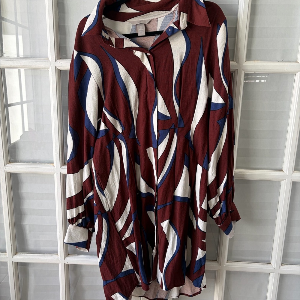 H&M Burgundy and White Midi Dress